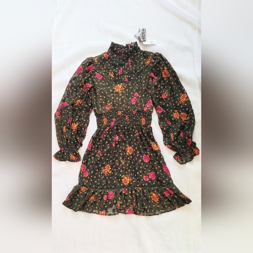 NWT!Spring Boho Sheer Textured Elegant High-Neck Women's Floral Midi Dress Small - Picture 15 of 17